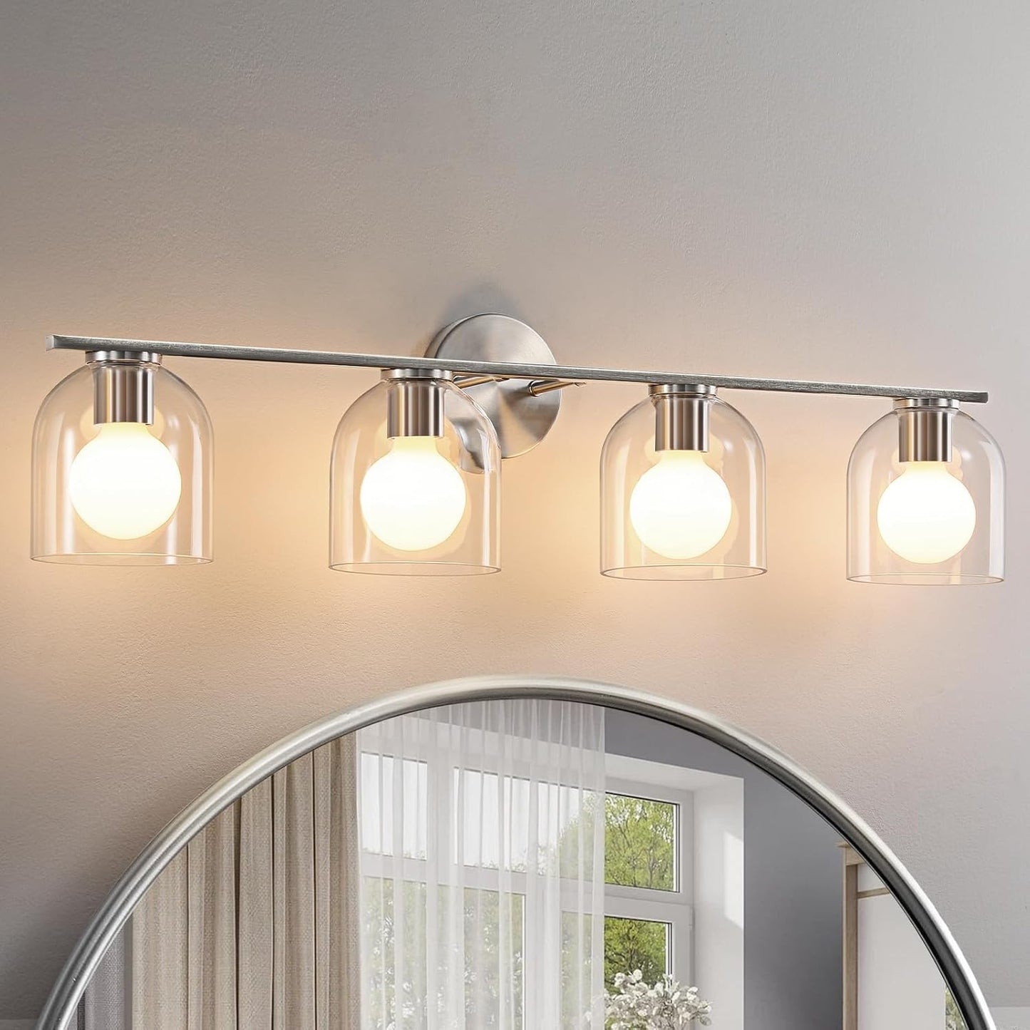 Lámpara baño 32pulg níquel cepillado 4 luces