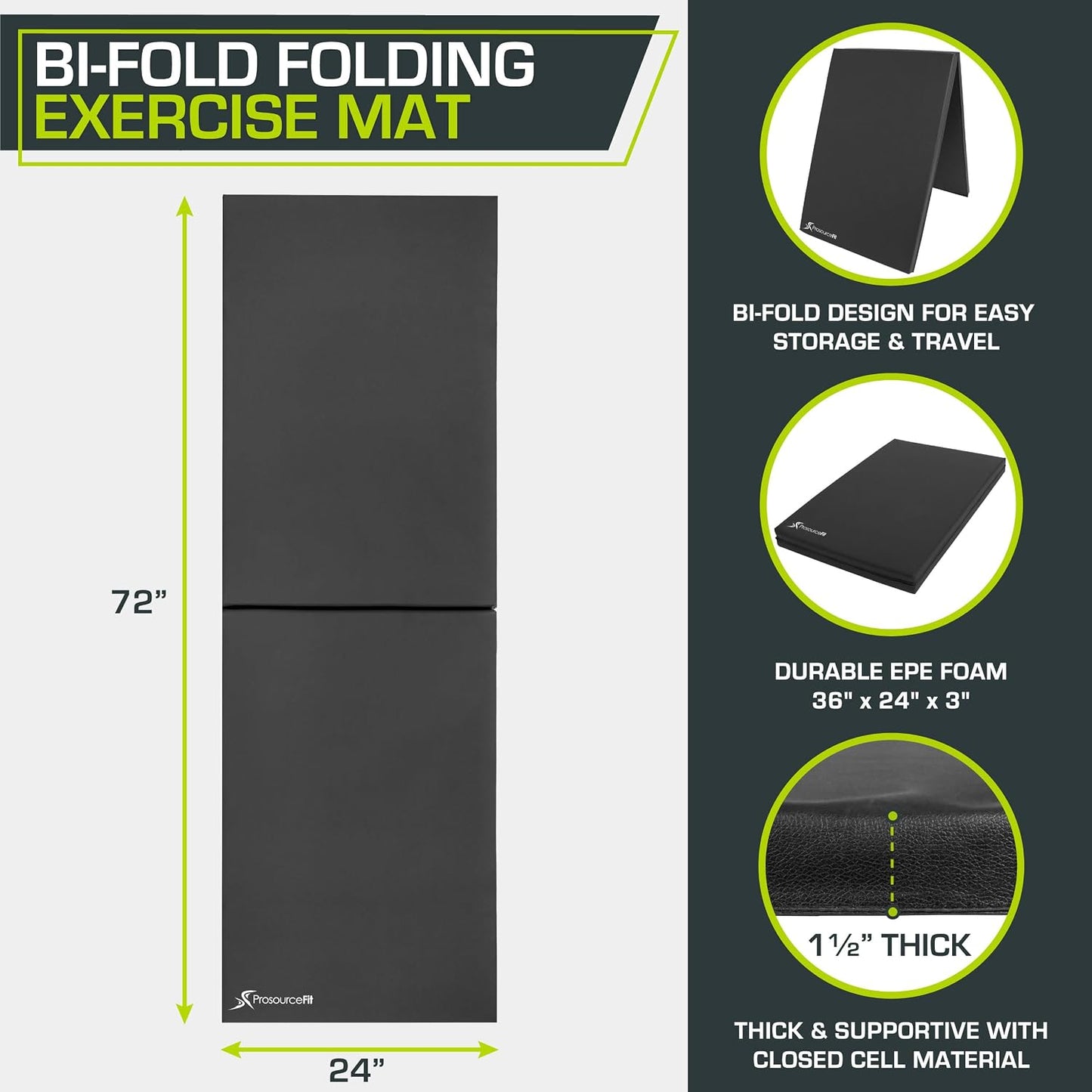 Esterilla ejercicio plegable 6x2ft asas negro