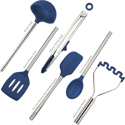 Set 6 Utensilios Silicona Cucharón Espátula Triturador