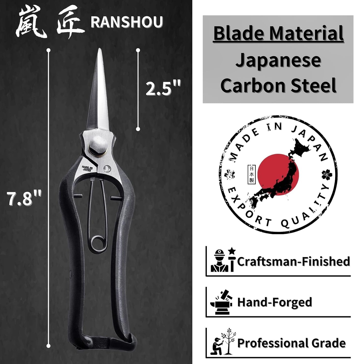 Tijeras jardinería 8" acero carbono forjado Japón