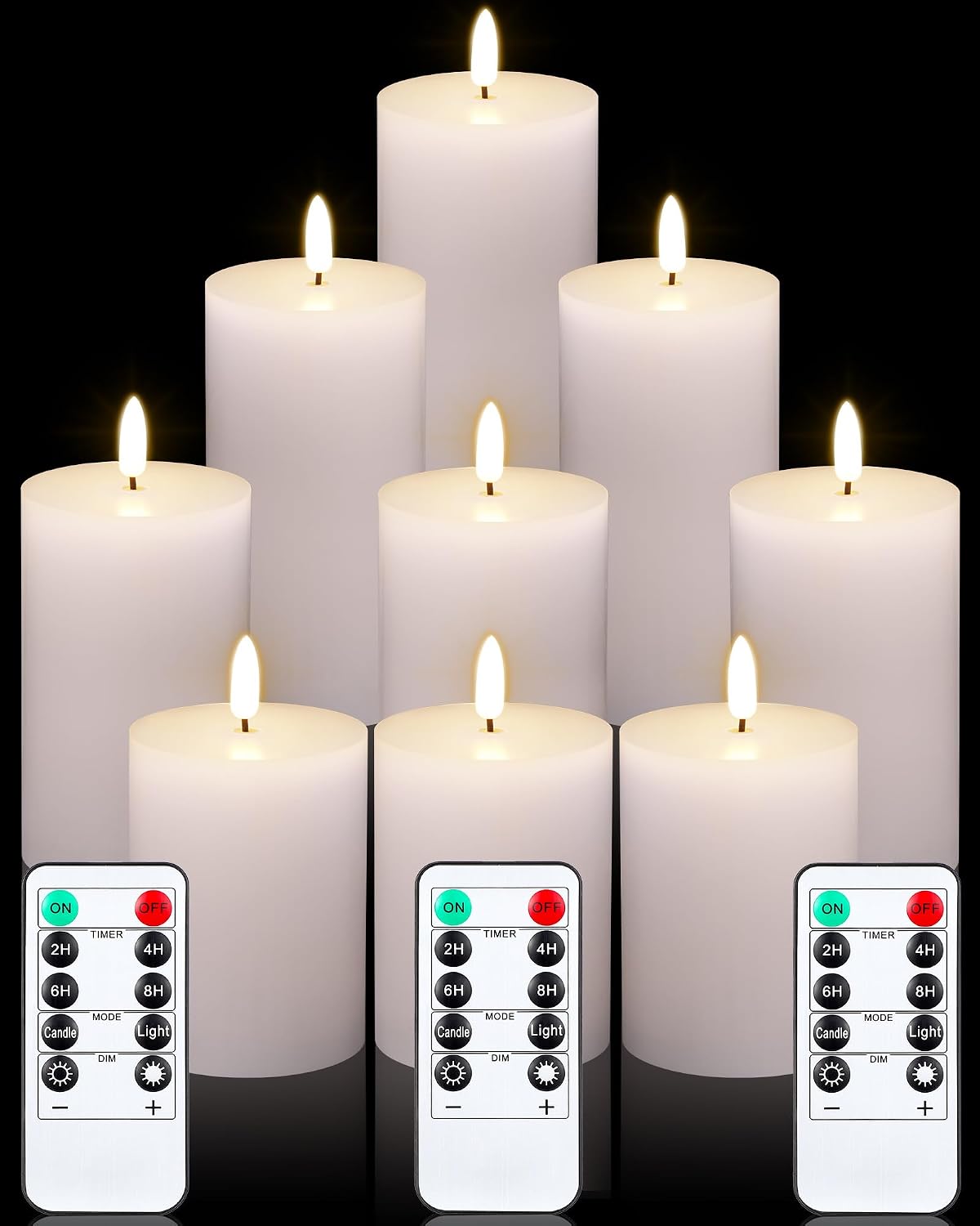 Set 9 Velas LED Sin Llama Blancas con Control Remoto 3"