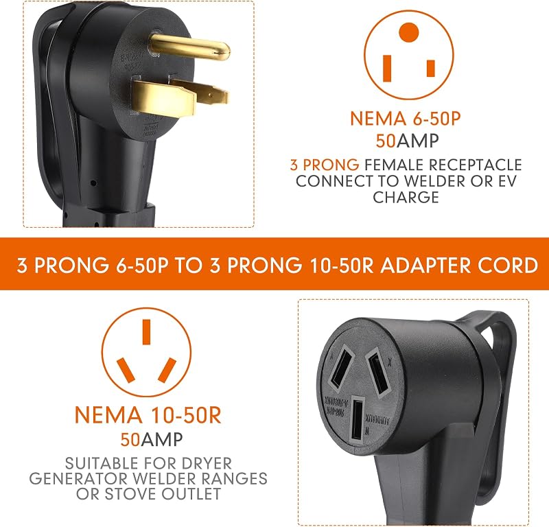 Adaptador 50amp NEMA 6-50p a 10-50r enchufe soldador a estufa