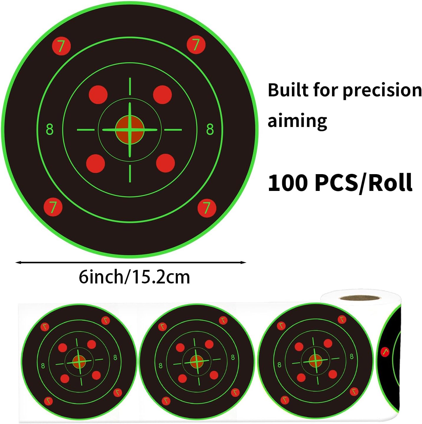 100 Rollo objetivos reactivos 6pulg verde fluorescente