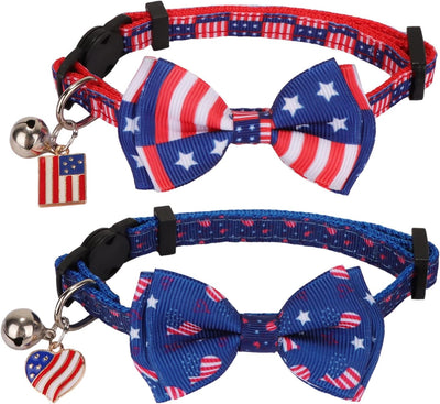 Collar gato bandera USA pajarita campana 4 de julio