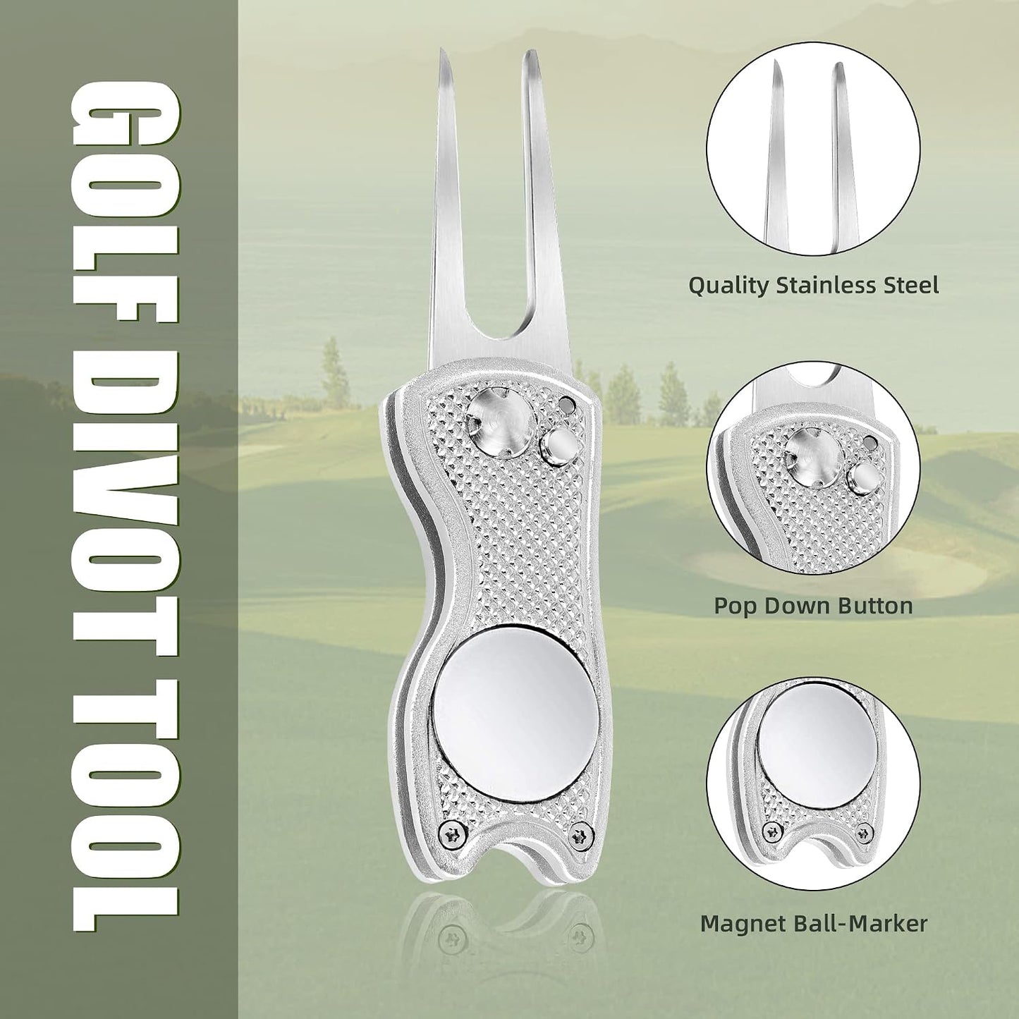 Herramienta divot golf plegable con botón y magnético set 2-6