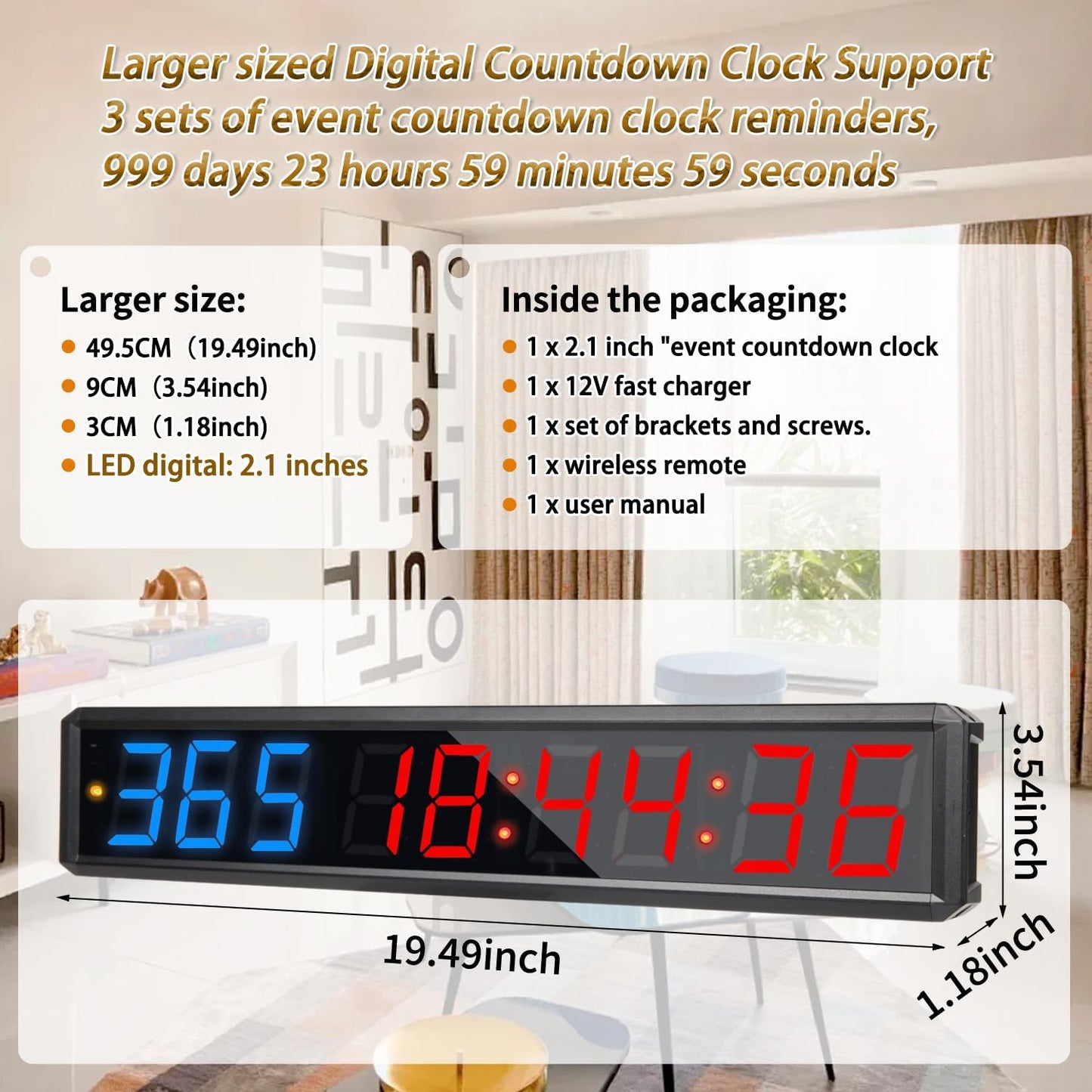 Reloj cuenta regresiva LED 2.1pulg 3 colores 999dias