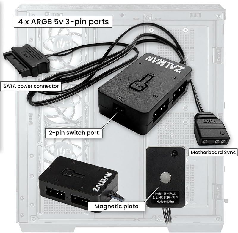 Controlador ventiladores PC 4 puertos A-RGB 5V con botón y SATA