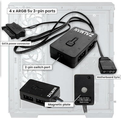 Controlador ventiladores PC 4 puertos A-RGB 5V con botón y SATA