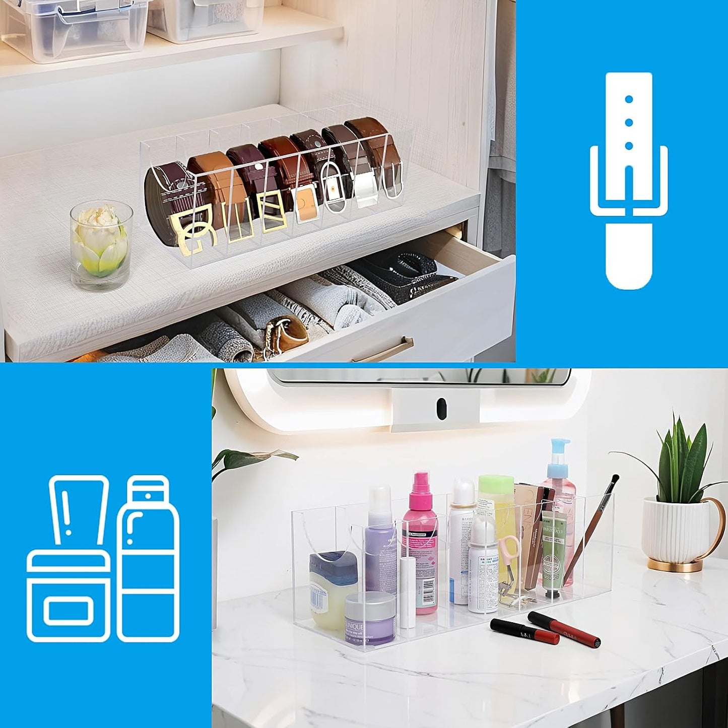 Organiz. cinturón acrílico con 7 compartimentos vitrina