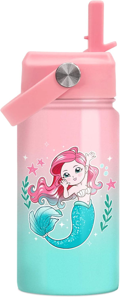 Botella agua niña tapa popote acero inox 12oz