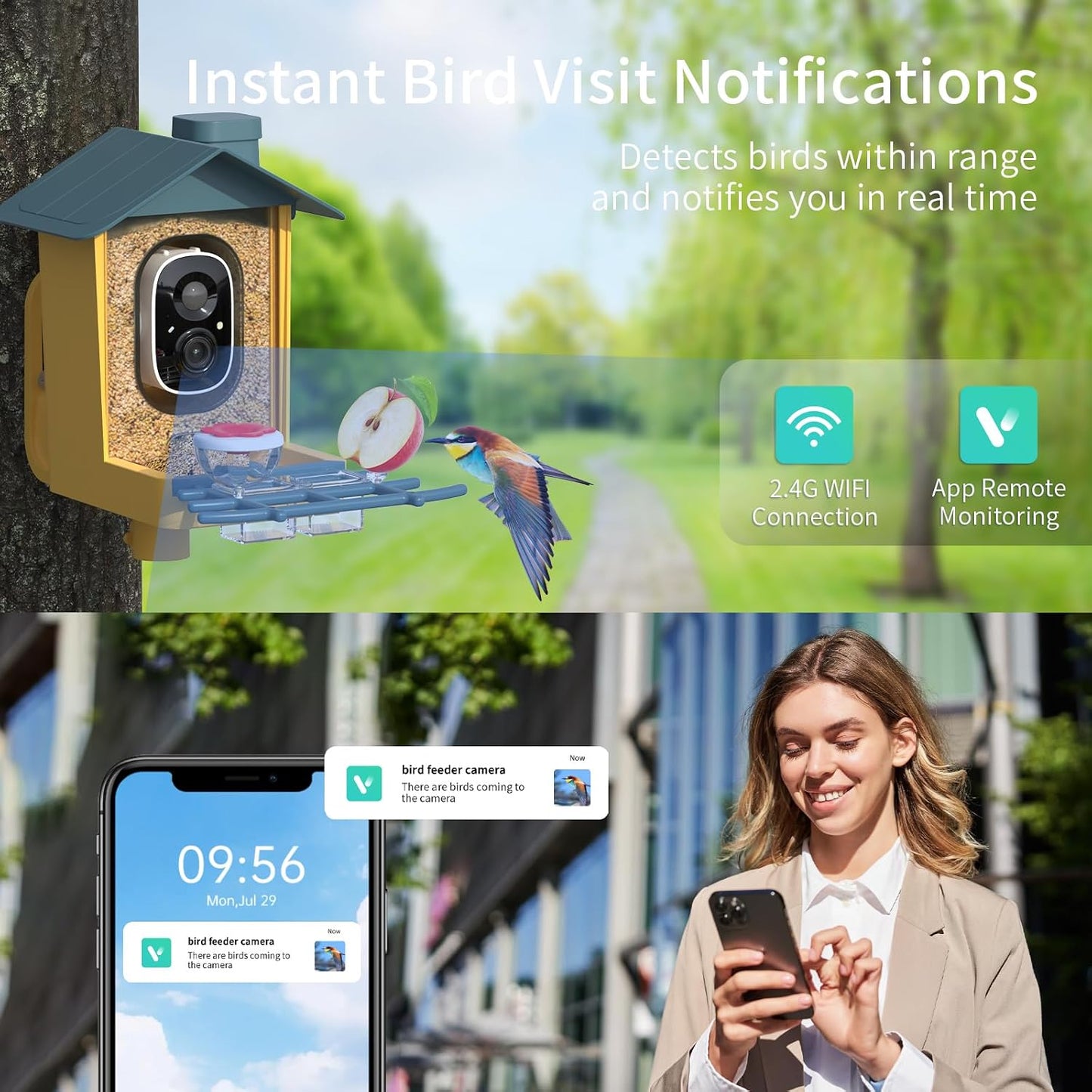 Comedero pájaros con cámara IA 2K y panel solar