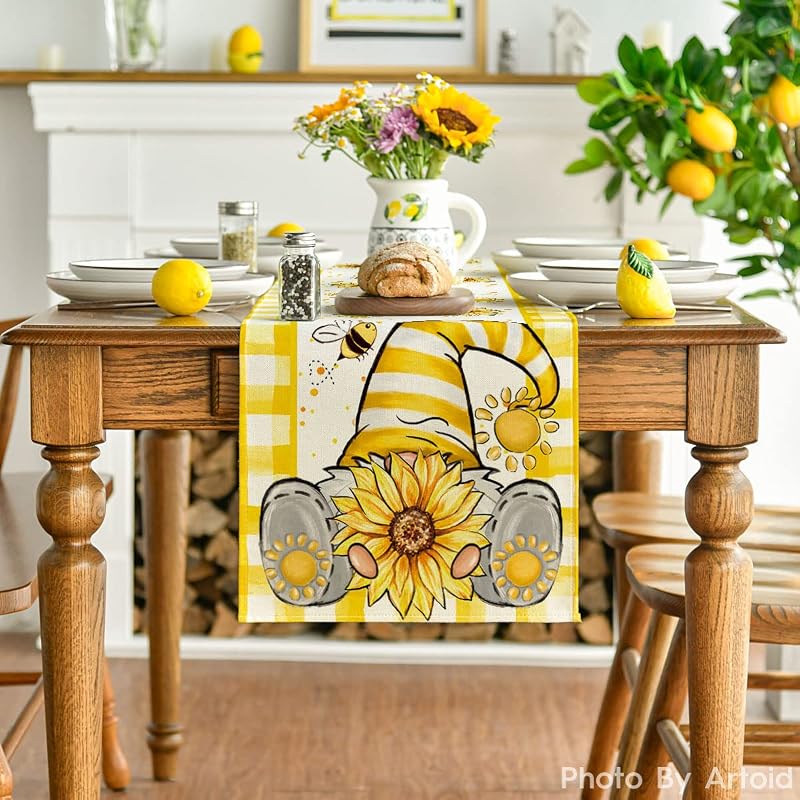 Camino mesa verano diseño girasol gnomo abeja 13x72pulg