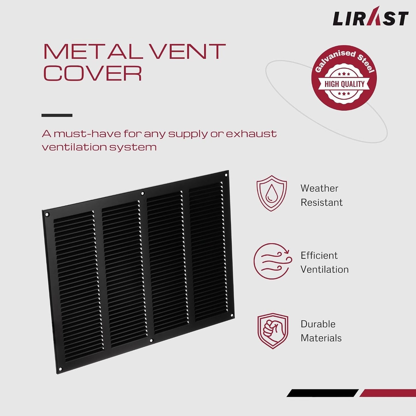 Cubierta ventilación 14x10pulg rejilla aire retorno metal negra