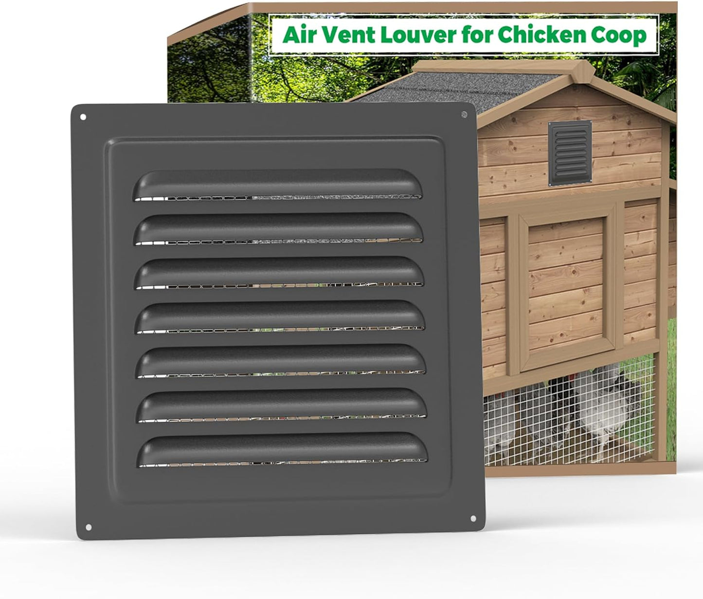 Rejilla ventilación gallinero 6x6pulg malla integrada negro
