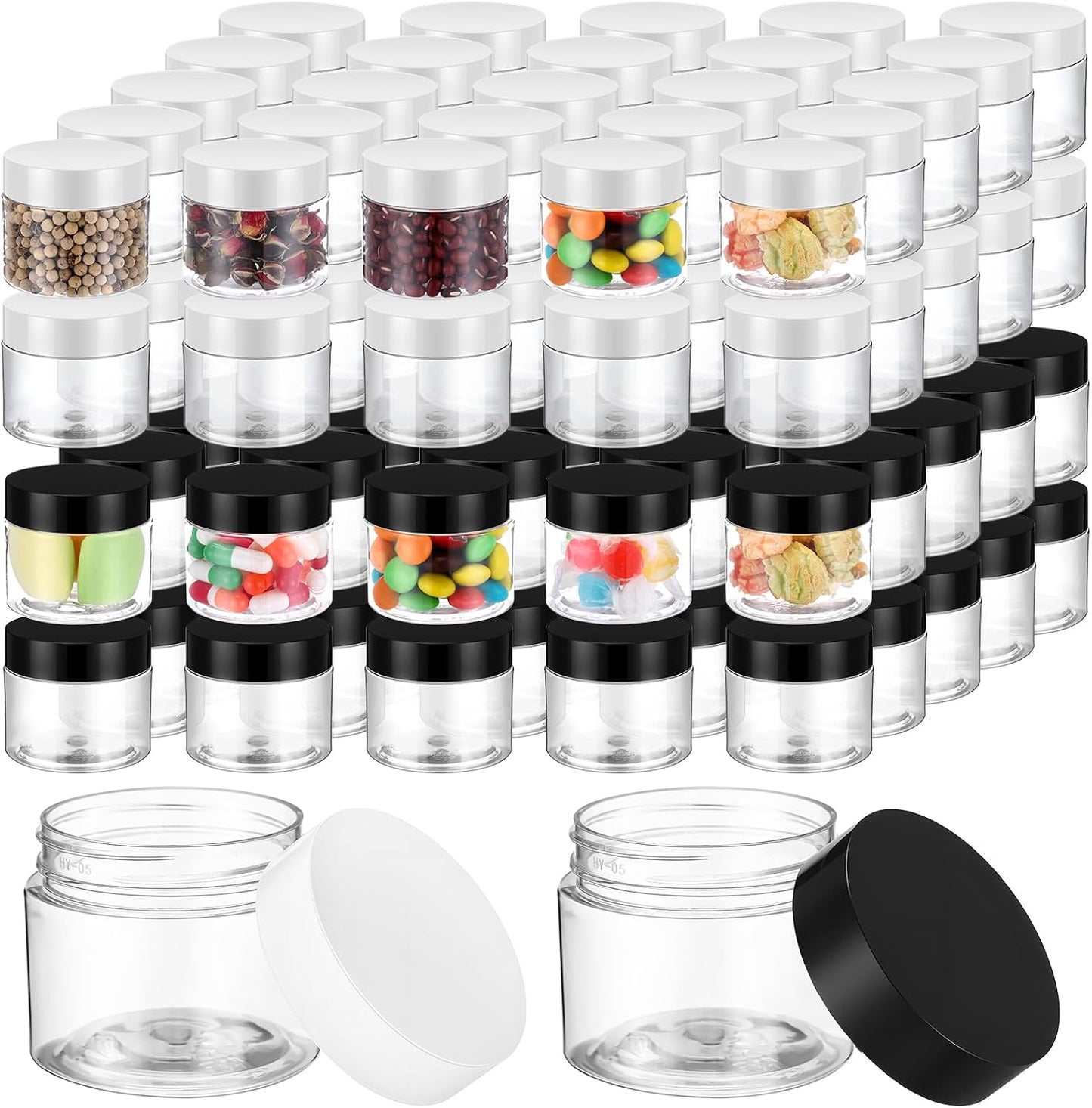 100 Tarros Plástico 2oz Redondos Transparentes con Tapas PP