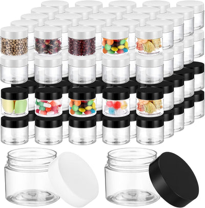 100 Tarros Plástico 2oz Redondos Transparentes con Tapas PP