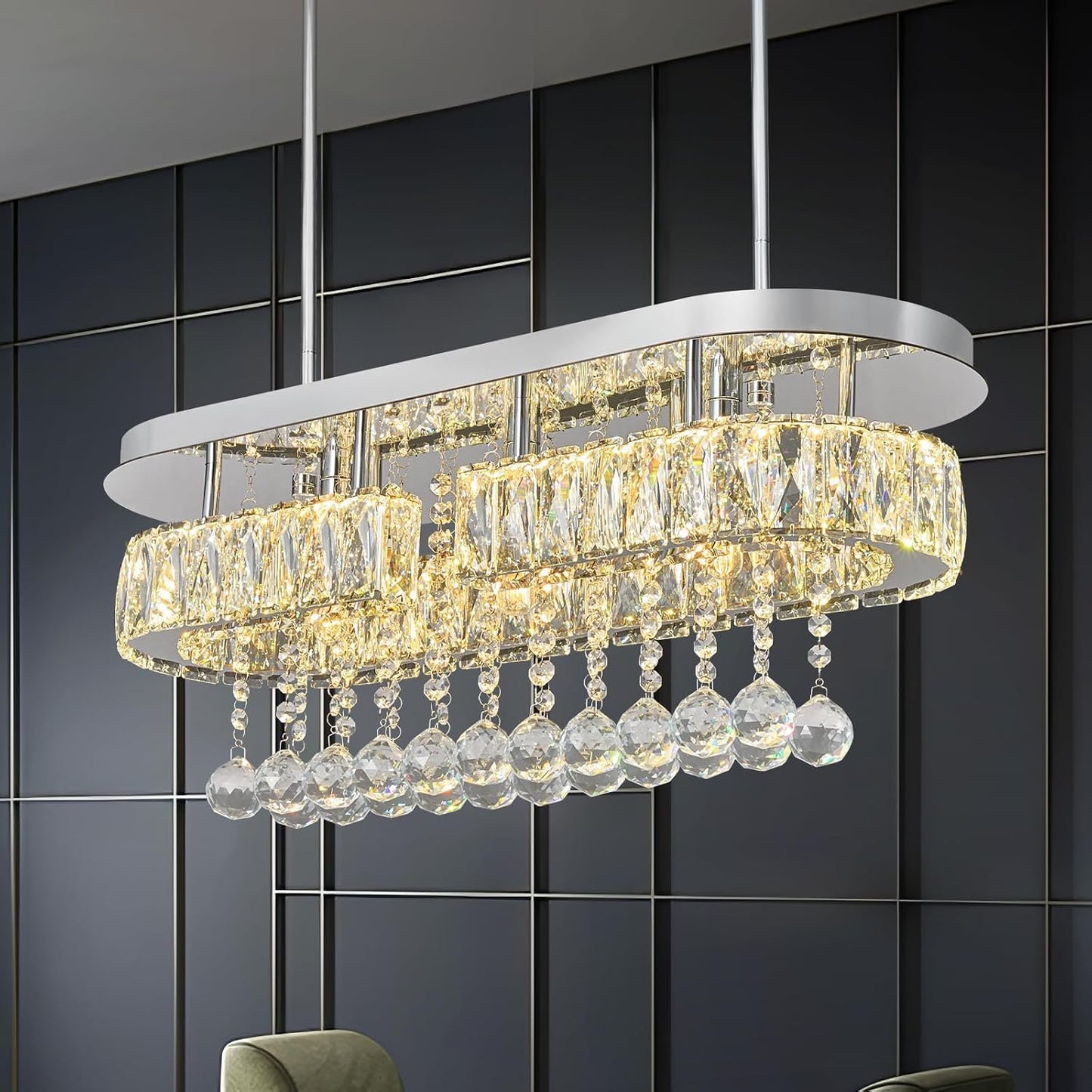 Candelabro cristal cromado para techo comedor