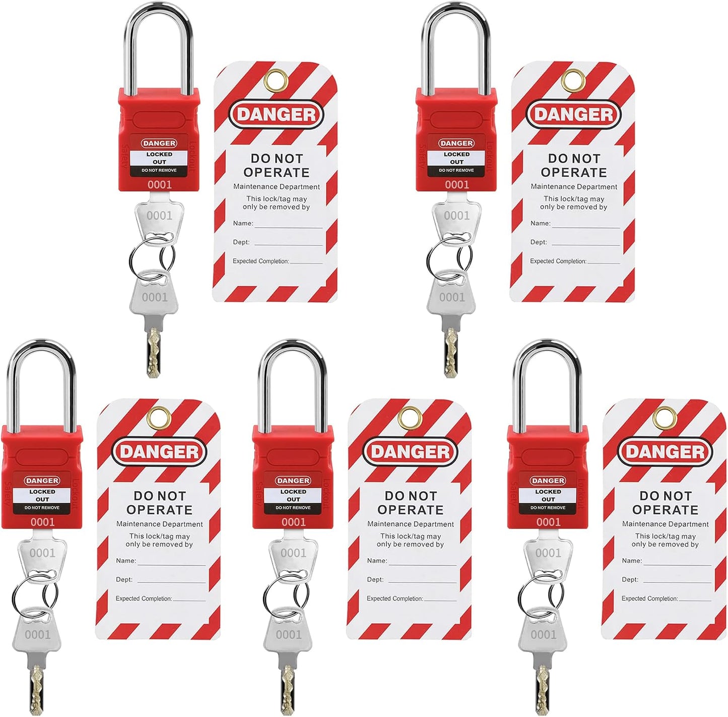 Cerraduras bloqueo etiquetado pack 5 rojas con llave OSHA