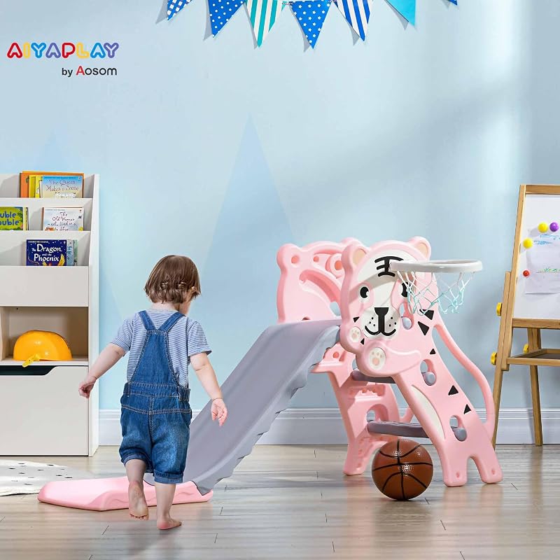 Tobogán 3en1 para niños 18-36m rosa con aro baloncesto
