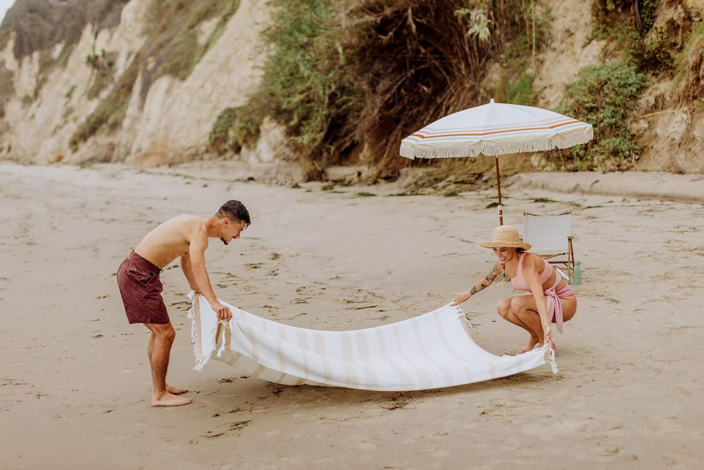 Manta playa algodón 66x80pulg rayas madera flotante