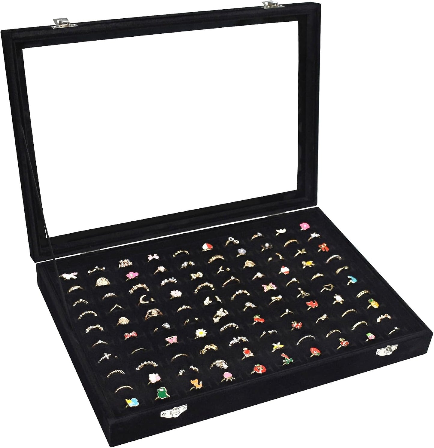 Bandeja anillos 100 ranuras terciopelo con cubierta