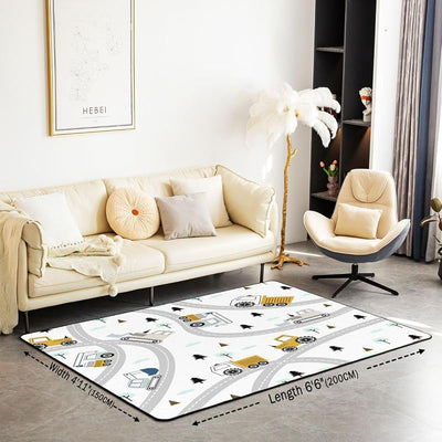 Alfombra decorativa para niños camiones sala gris amarillo