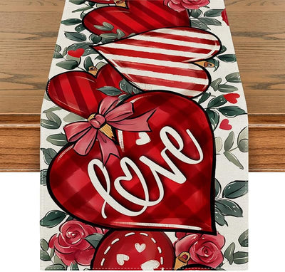 Camino mesa lino acuarela San Valentín decoración hogar
