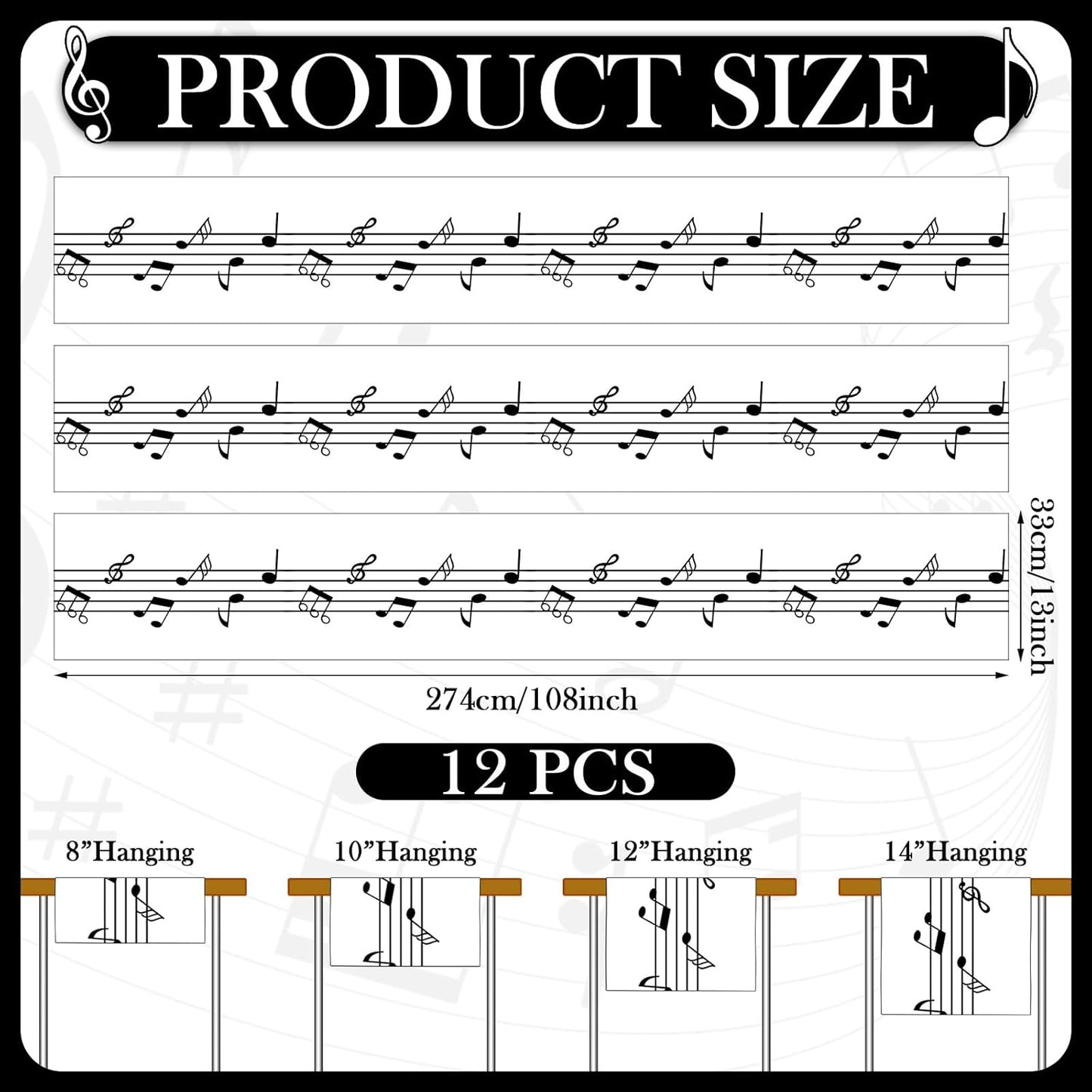 Mantel Musical Plástico 6 Pzas 13x108pulg Blanco y Negro