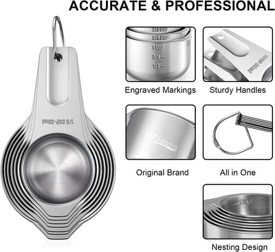 Set 7 Tazas Medidoras Acero Inox con Marcas Claras