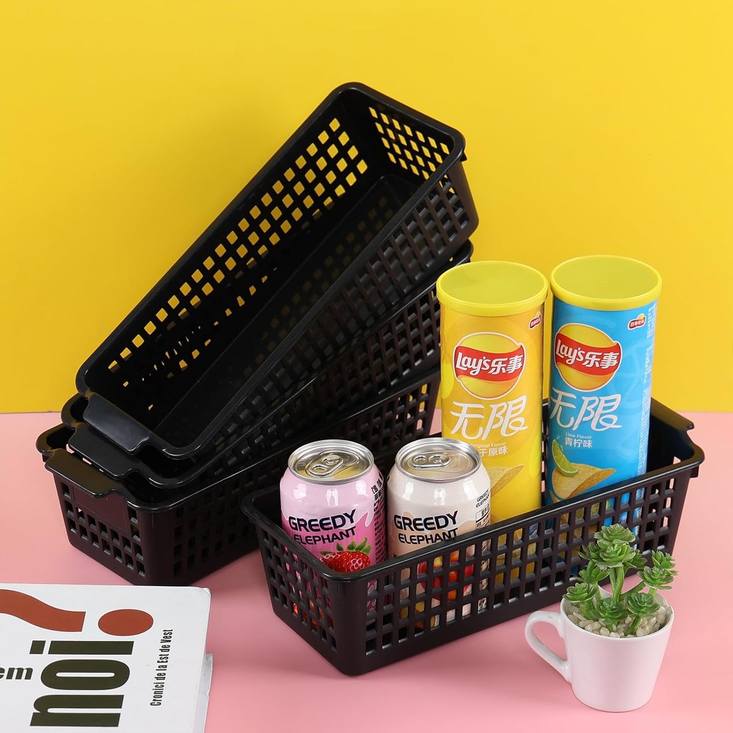 Cesta plástico pack 4 para cajones escritorio