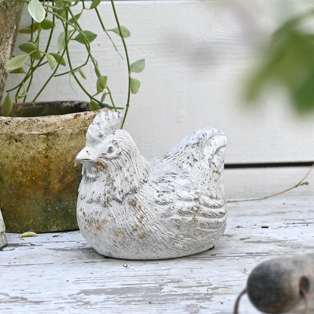 Figura pollo cemento decoración cocina y jardín blanco
