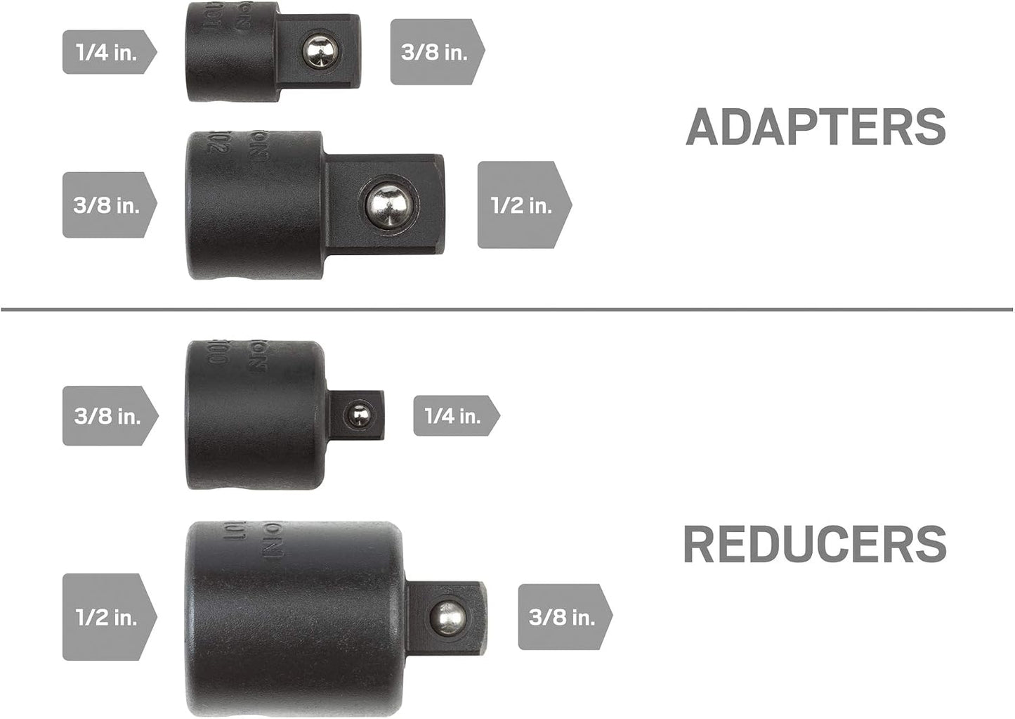 Set 4 Pzas Adaptador Impacto 1/4 3/8 1/2"