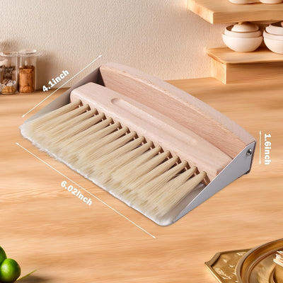 Juego recogedor y cepillo madera mango portátil
