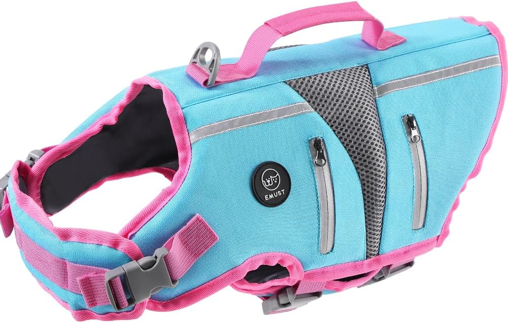 Chaleco salvavidas perros XL con asa de rescate color azul