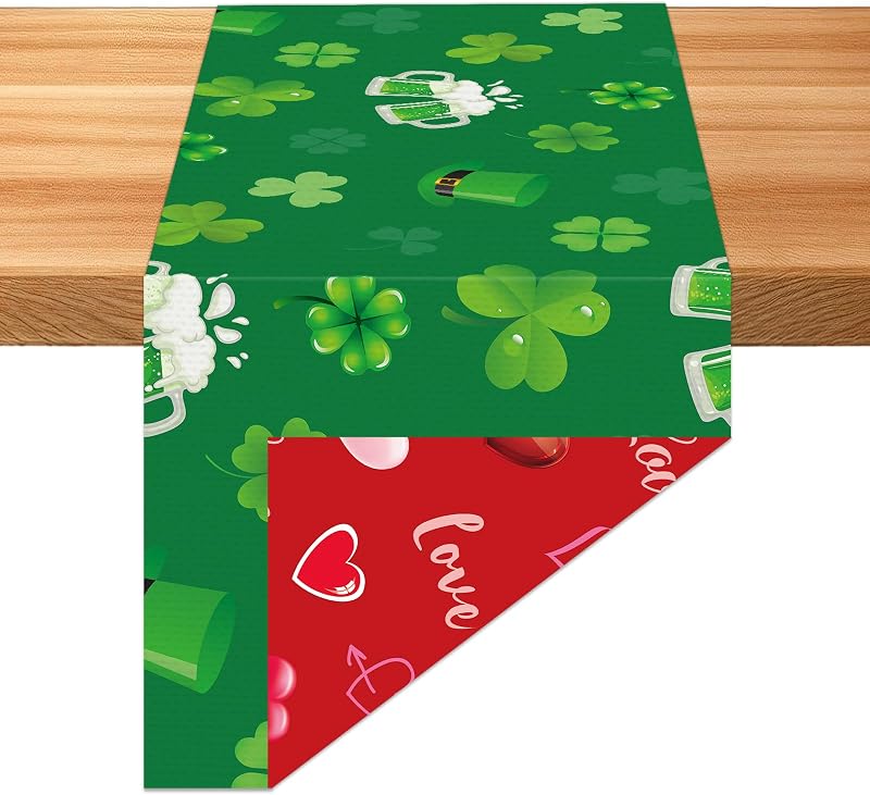 Camino de mesa lino San Patricio corazón trébol comedor cocina
