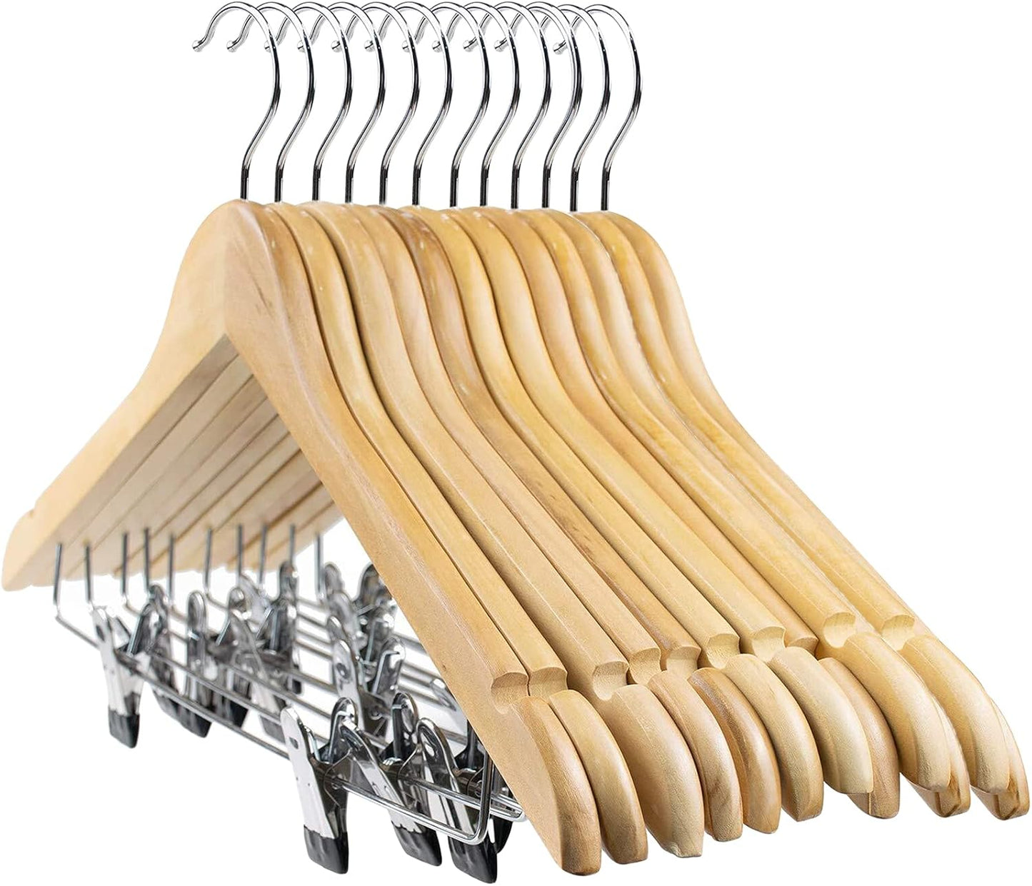 10 Ganchos Madera con Clips Acero para Faldas