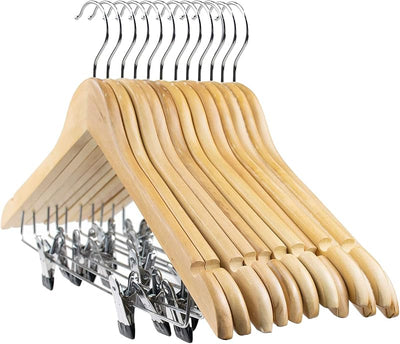 10 Ganchos Madera con Clips Acero para Faldas