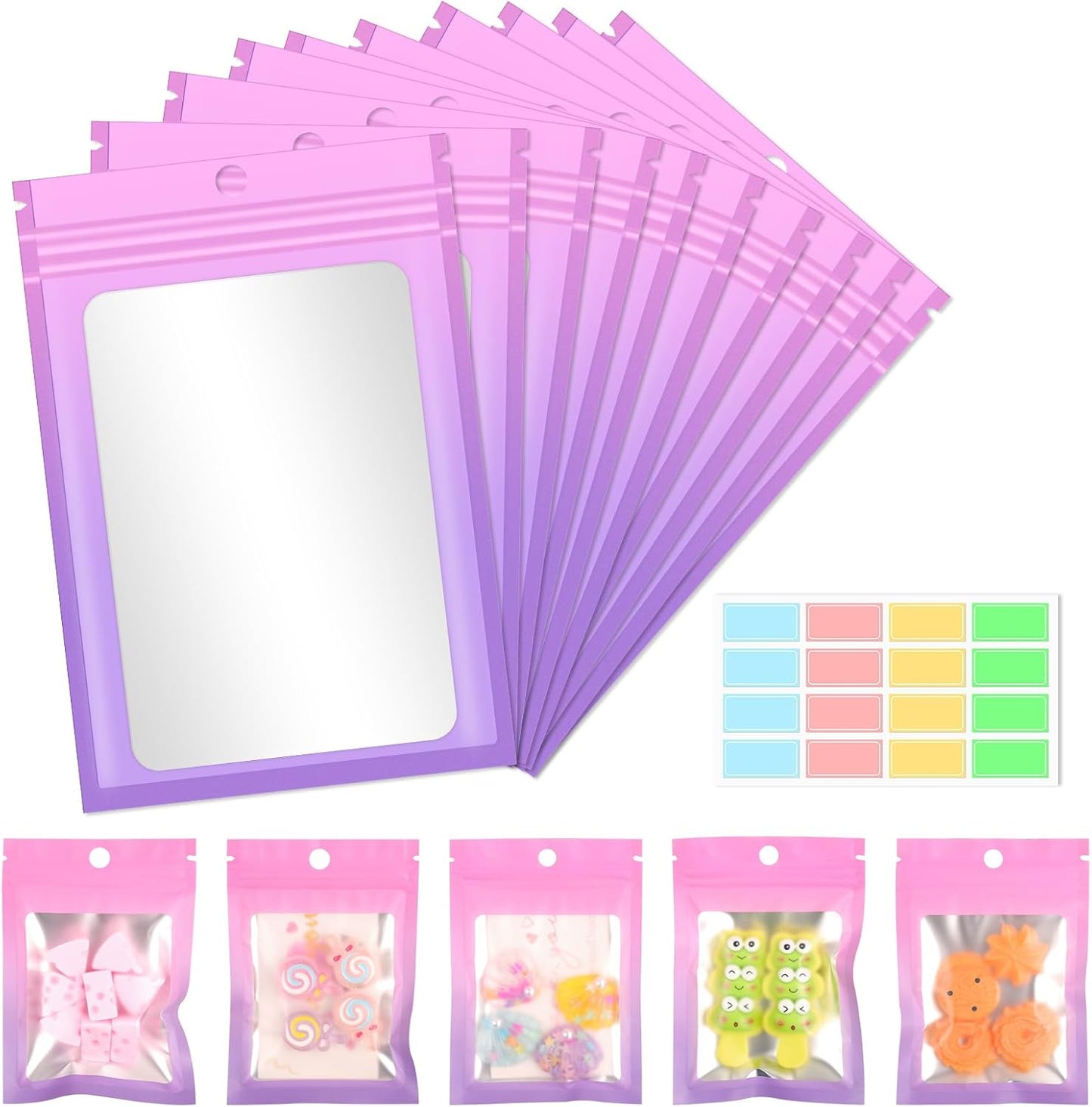 120 Bolsas Mylar Resellables con Ventana para Alimentos