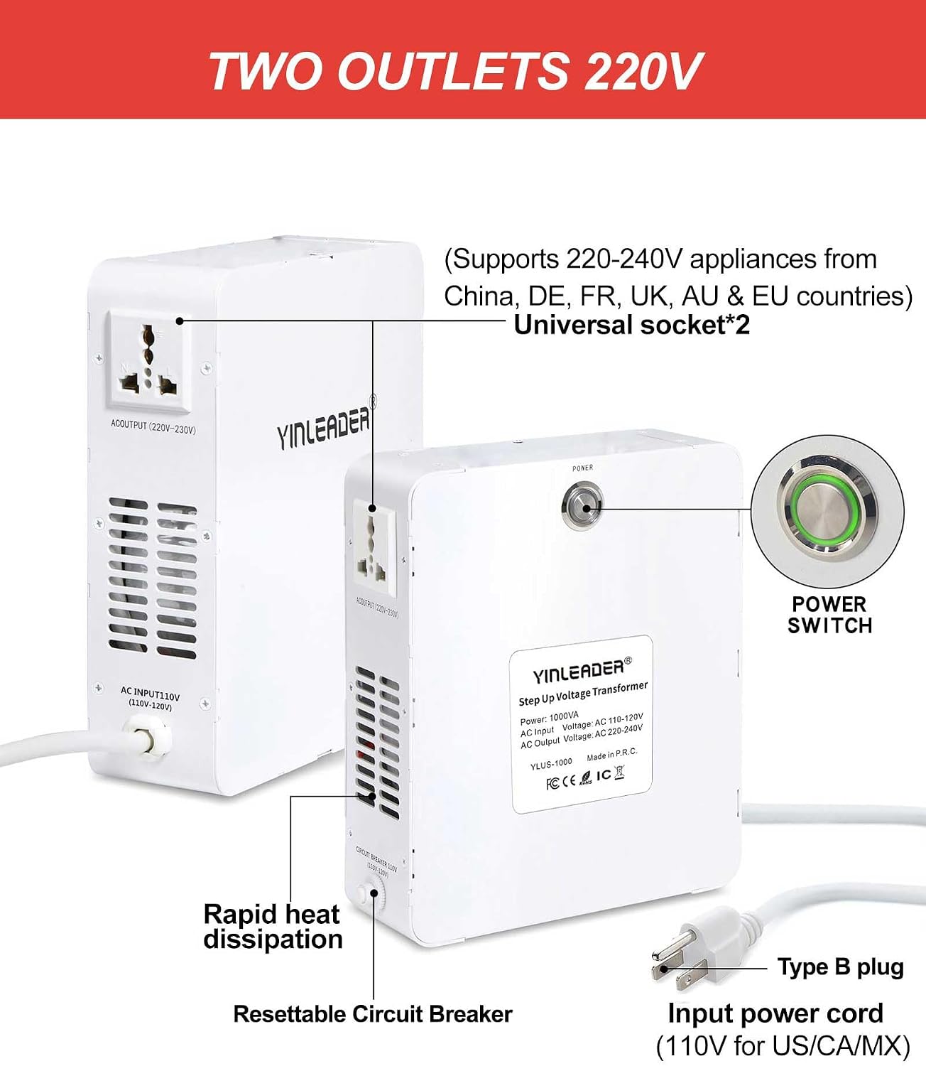 Convertidor voltaje 120v a 240v 1000w