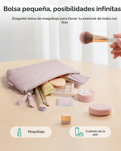 Bolsa maquillaje viaje doble capa rosa
