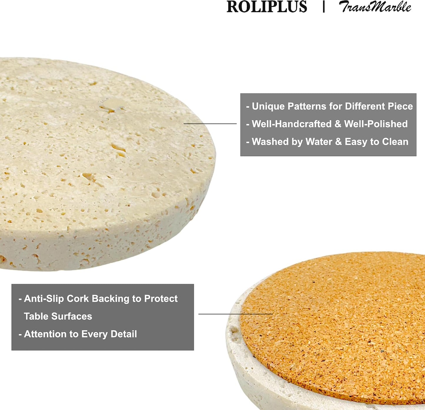 4 Pzas Posavasos Travertino con Corcho Absorbente Hogar