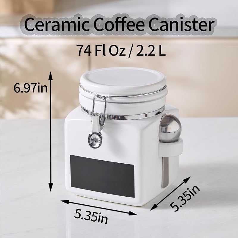 Recipiente cerámica café con tapa hermética 2.2L blanco