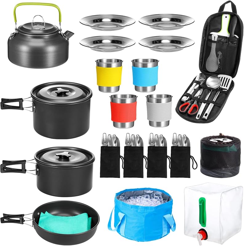 Kit 42 Utensilios Cocina Camping Ollas Tazas Acero Inox