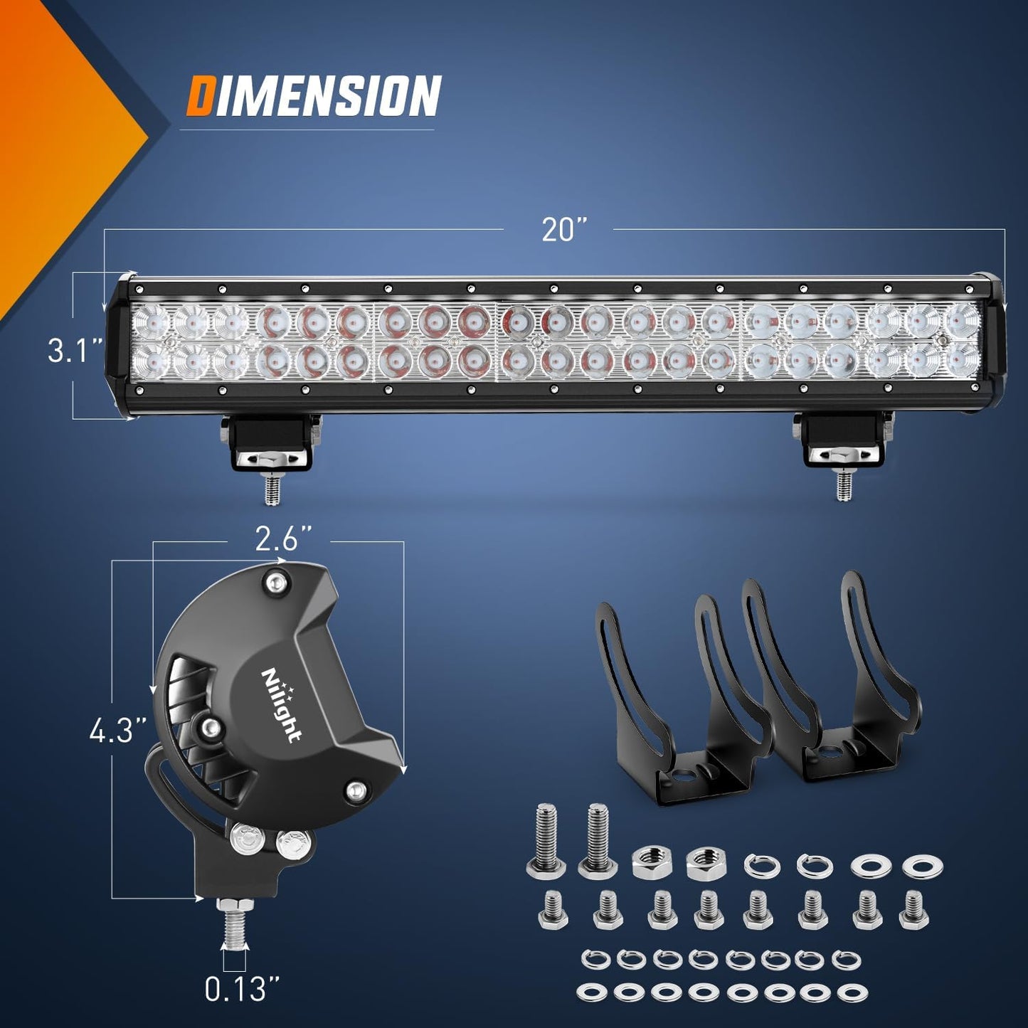 Barra LED 20" 126W haz rojo para pesca caza camiones