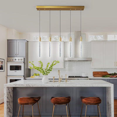 Lámpara colgante dorada LED regulable para cocina comedor