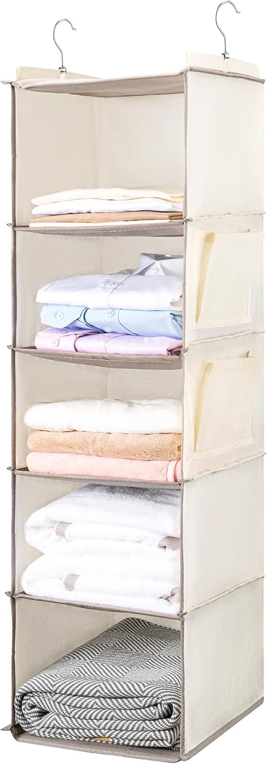 Organiz. colgante 5 estantes 2 bolsillos plegable set 2