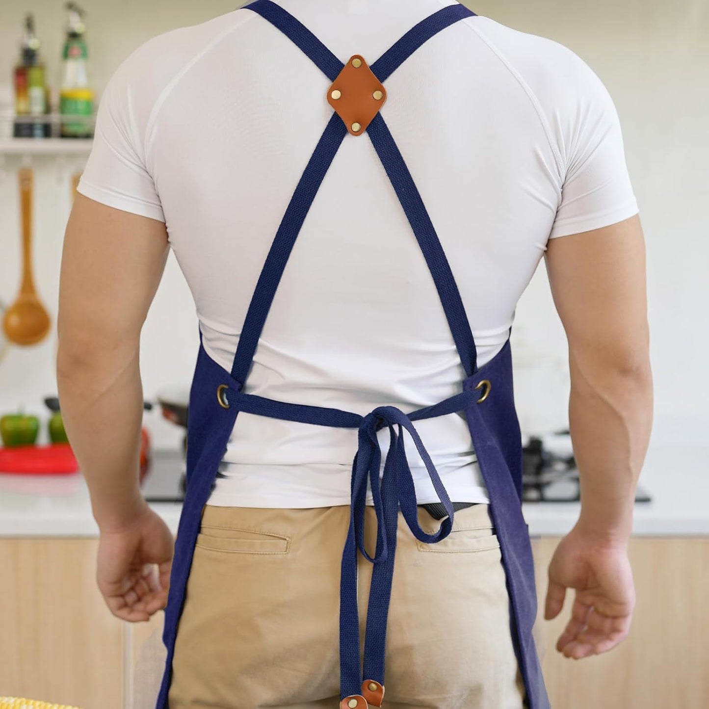 Delantal lona hombre chef con bolsillos 16oz cruzado cocina