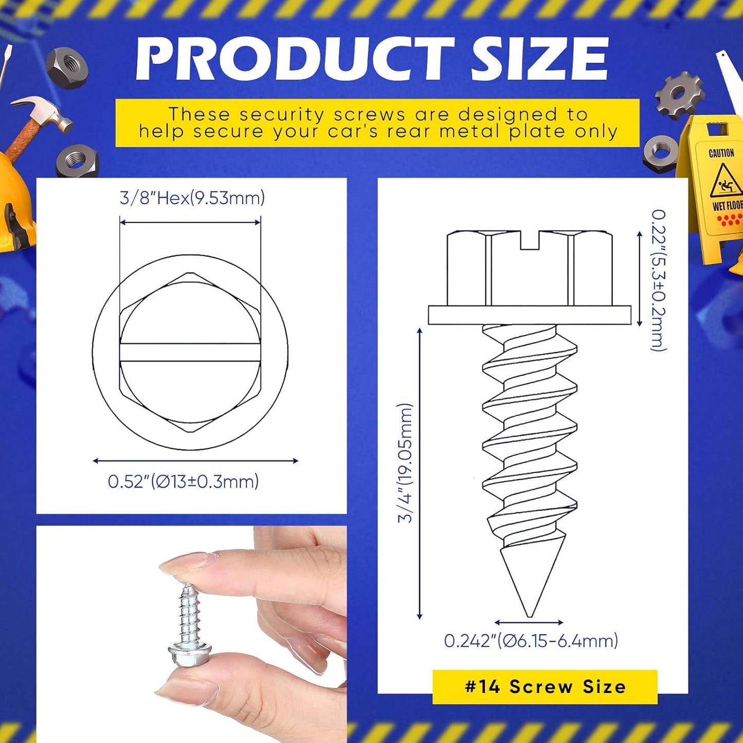 100 S para matrícula auto 14x3/4 pulg hex ranurada