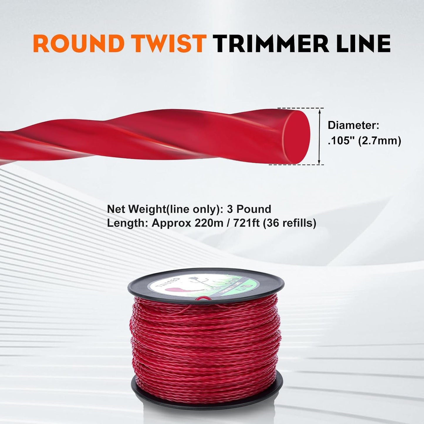 Recortadora de hilo 3lb 2.7mm 105pulg resistente carrete césped