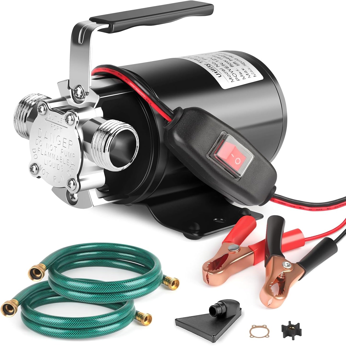 Bomba agua 12V 330GPH 1/10HP con manguera 2x6pies
